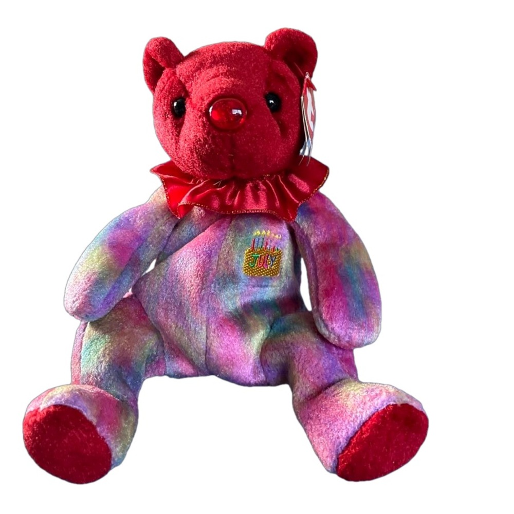 Ty Beanie Babies - July Birthday Bear - 6 Inch - Red/Multicolor